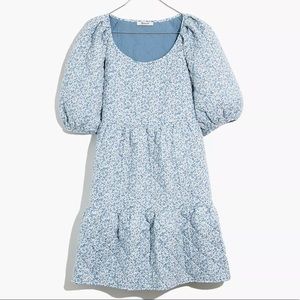 Madewell Quilted Puff-Sleeve Mini Dress - blue sunflower print